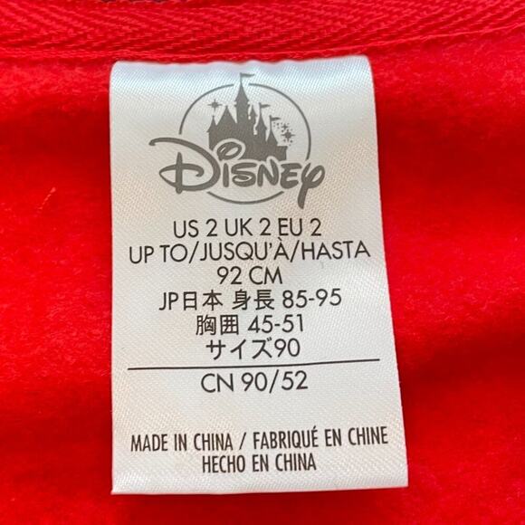 Disney Girls Minnie Mouse Red/Black Fleece Zip Up Hoodie, Mouse Ears, 2T - Picture 12 of 16